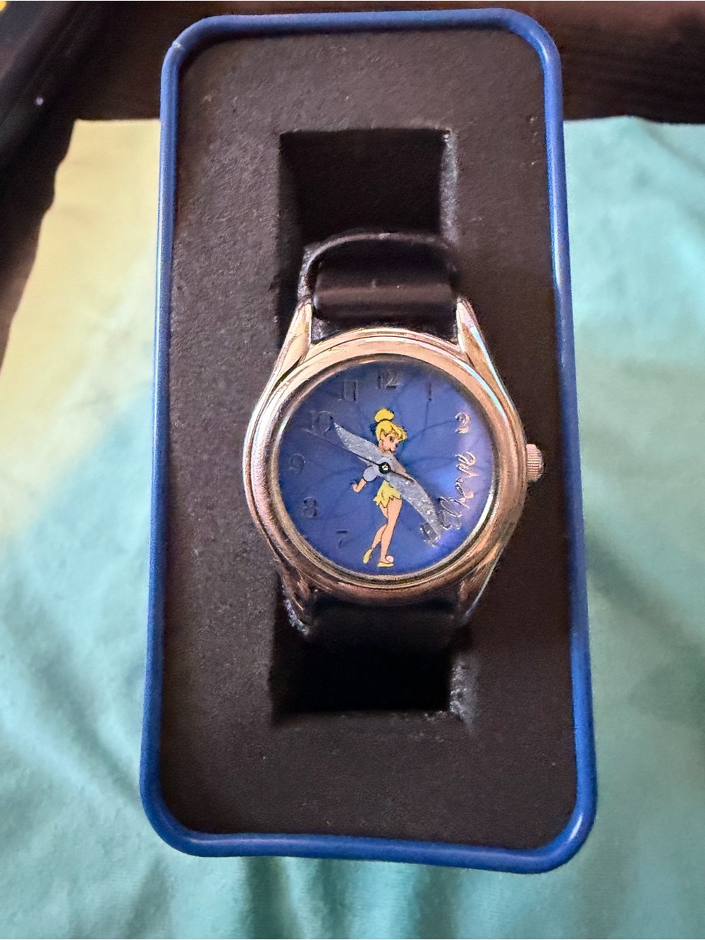 Disney Tinker Bell Watch with Blue Dial and Black Strap